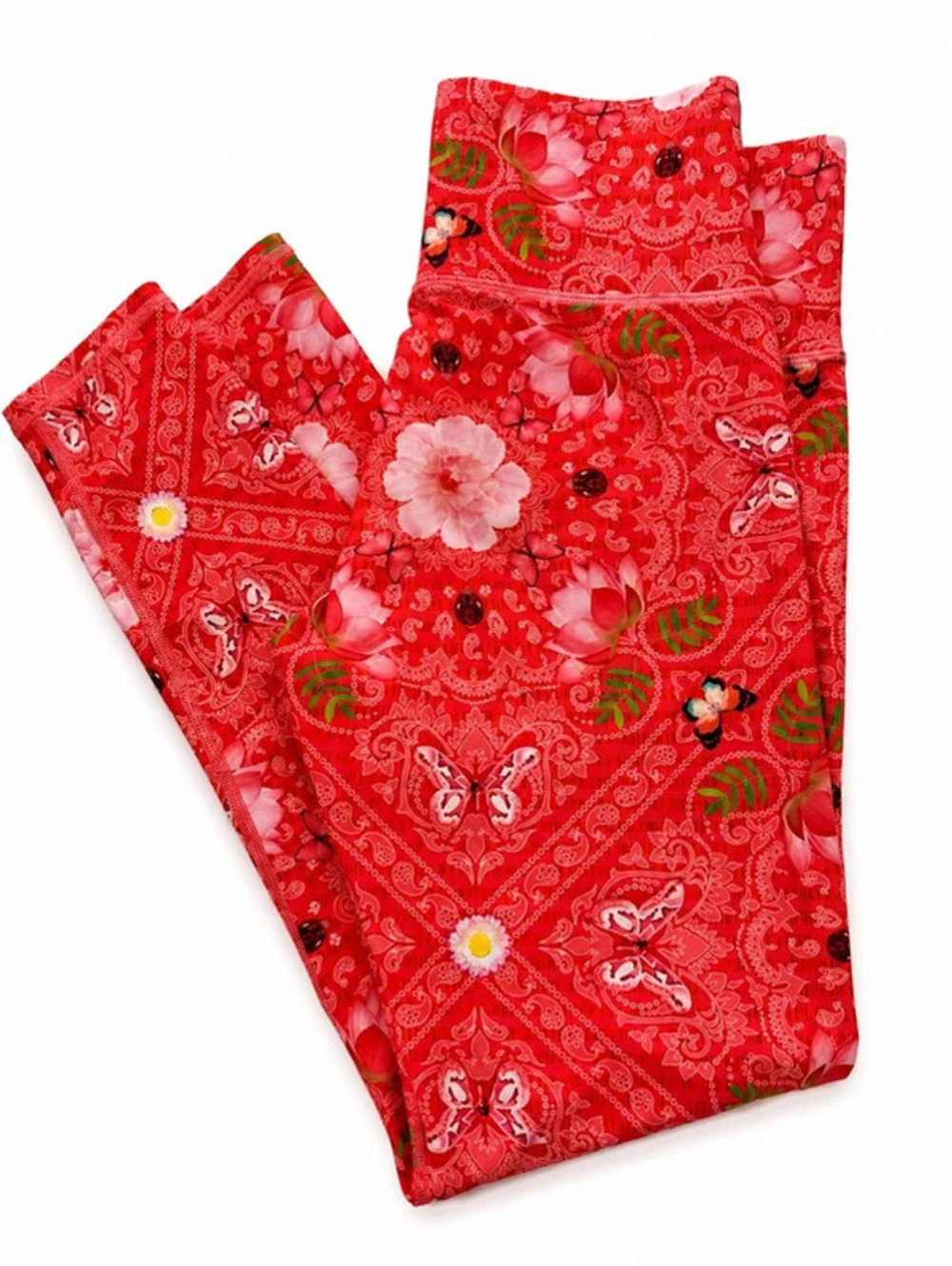 Terez Butterfly Floral Paisley Pink High Rise Crop Leggings Womens Size M Yoga